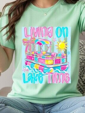Gildan Mint "Living On Lake Time" Graphic Tee